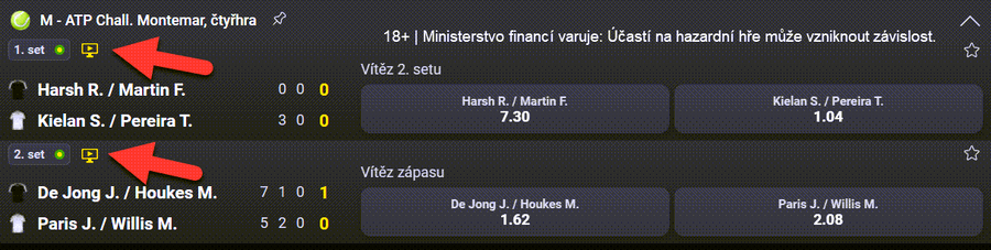 Ikona live streamu, která označuje Fortuna TV u&nbsp;zápasu