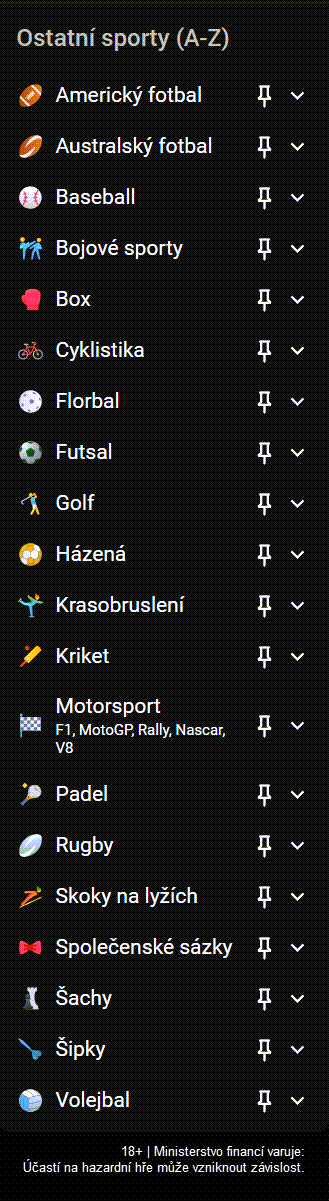 Chance kurzová nabídka dle sportů