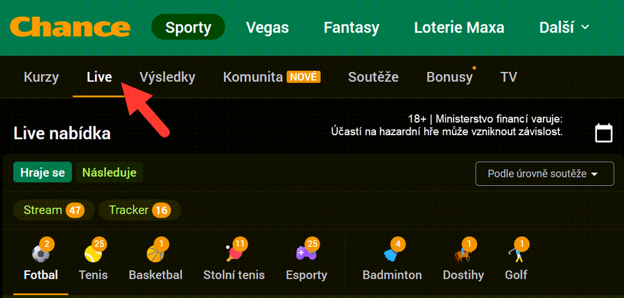 Chance kurzy v&nbsp;sekci Live