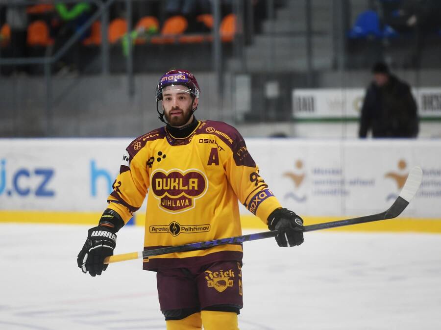 Jihlavský obránce Jan Strejček během střetnutí proti Litoměřicím