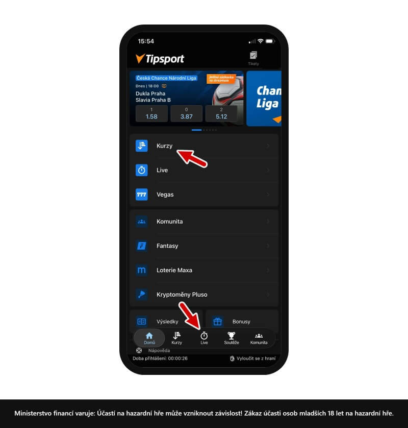 Předzápasové kurzy naleznete u&nbsp;Tipsportu v&nbsp;sekci Kurzy. Live kurzy v&nbsp;dolním menu v&nbsp;sekci Live.