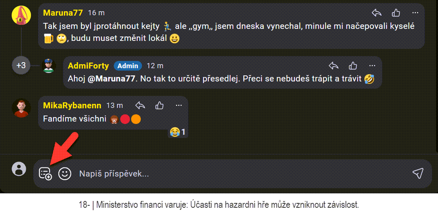 Ikona pro vkládání tiketu ve Fortuna komunitě