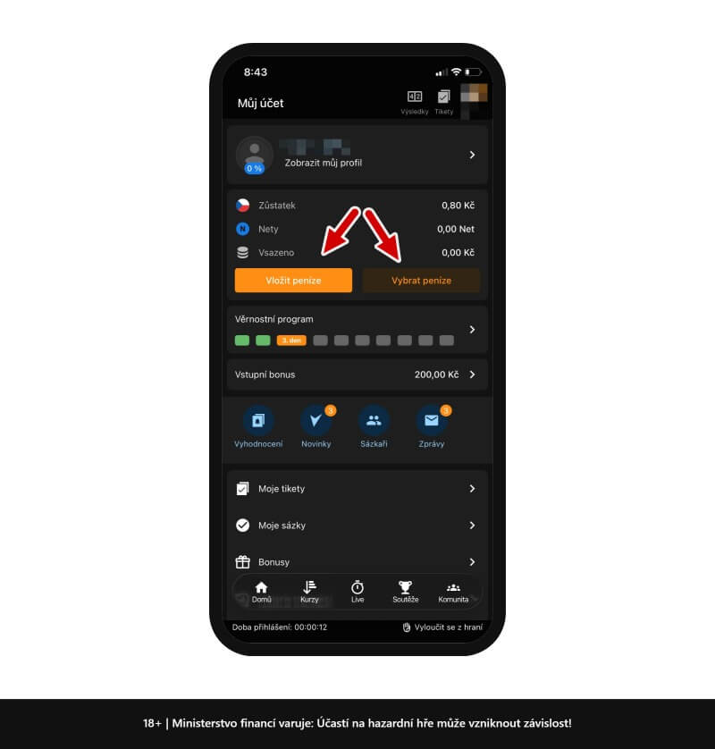 Přes Tipsport apk lze dobíjet i&nbsp;vybírat peníze