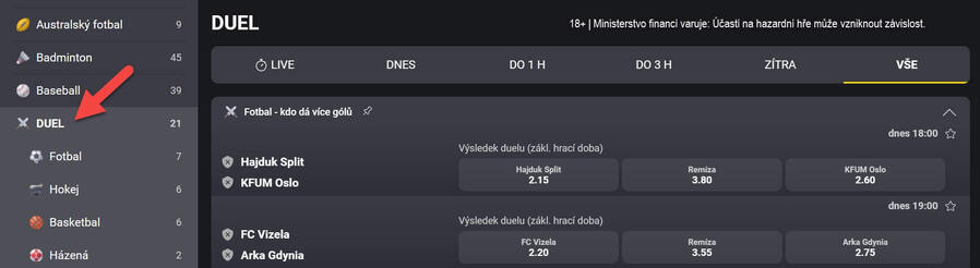 Nabídka DUEL u&nbsp;sázkové kanceláře Fortuna