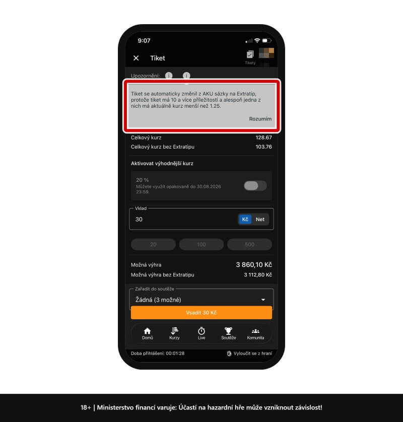 Přepnutí tiketu u&nbsp;Tipsportu na Extratip