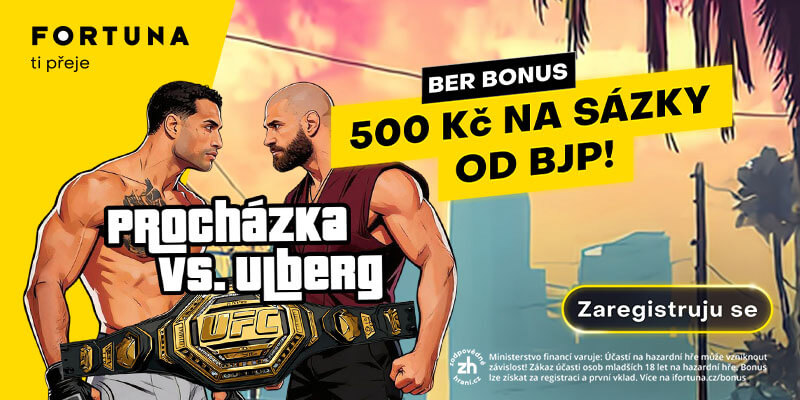 Získejte bonus u&nbsp;Fortuny až 1000&nbsp;Kč a&nbsp;vsaďte si na zápas Procházka vs. Ulberg
