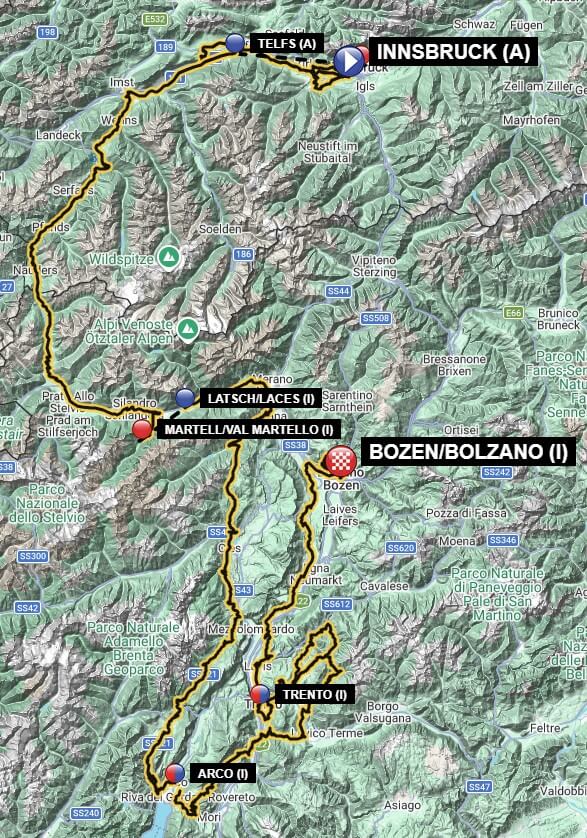 Cyklistika Tour of the Alps 2026: mapa závodu