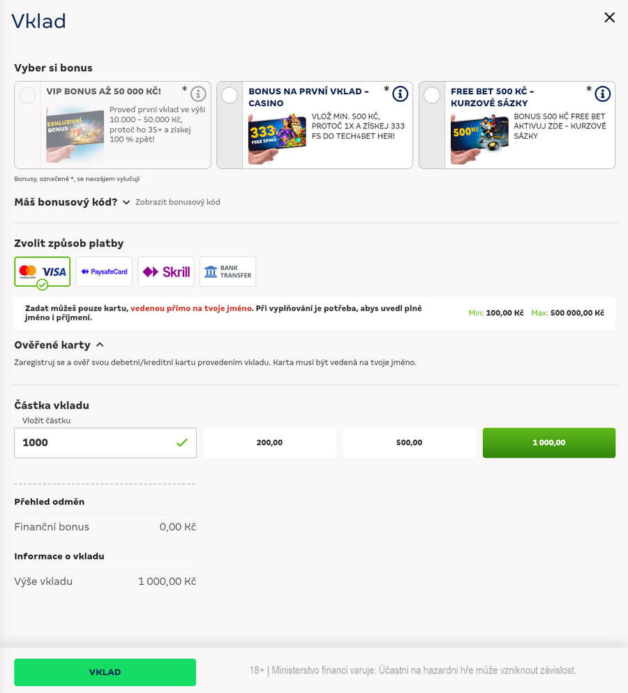 Přehled možností vkladu u&nbsp;MerkurXtip
