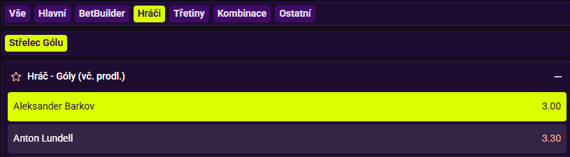 Tip na dnešní zápas Česko vs. Finsko na Švédských hokejových hrách: Barkov dá gól (kurz 3,00)
