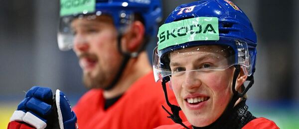 Český reprezentant Tomáš Galvas na tréninku před MS v hokeji 2026