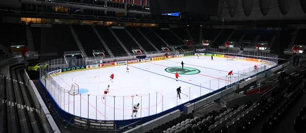 Trénink českého týmu ve Swiss Life Areně před čtvrtfinále MS v hokeji 2026