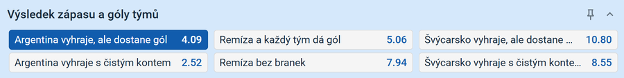 Tip na výsledek zápasu Argentina vs. Švýcarsko