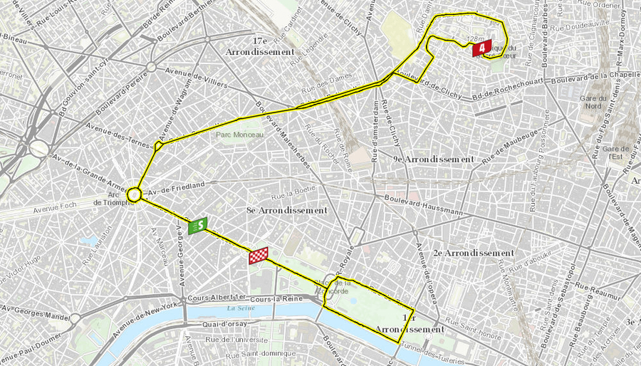 Plán trasy poslední etapy Tour de France