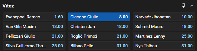 Tip na vítěze Clasica San Sebastian 2026 - Giulio Ciccone (kurz 8,00 u&nbsp;Tipsportu)