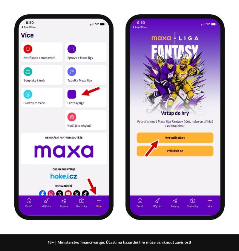 Návod na registraci do Maxa liga Fantasy přes Maxa liga aplikaci.