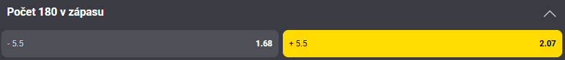 Tip na šipky Sedláček vs. Clayton (Swiss Darts Trophy): více než 5,5&nbsp;180 v&nbsp;zápasu (kurz 2,07 u&nbsp;Fortuny)